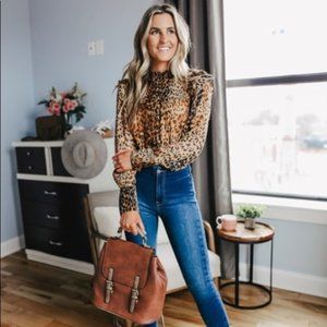 FREE PEOPLE ROMA BLOUSE - LEO COMBO Leopard Large